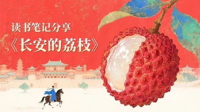 红色岩彩肌理长安的荔枝读书分享PPT模板