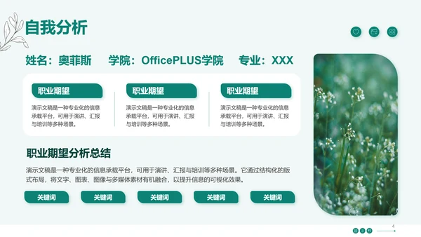 绿色小清新大学生职业生涯规划PPT模板