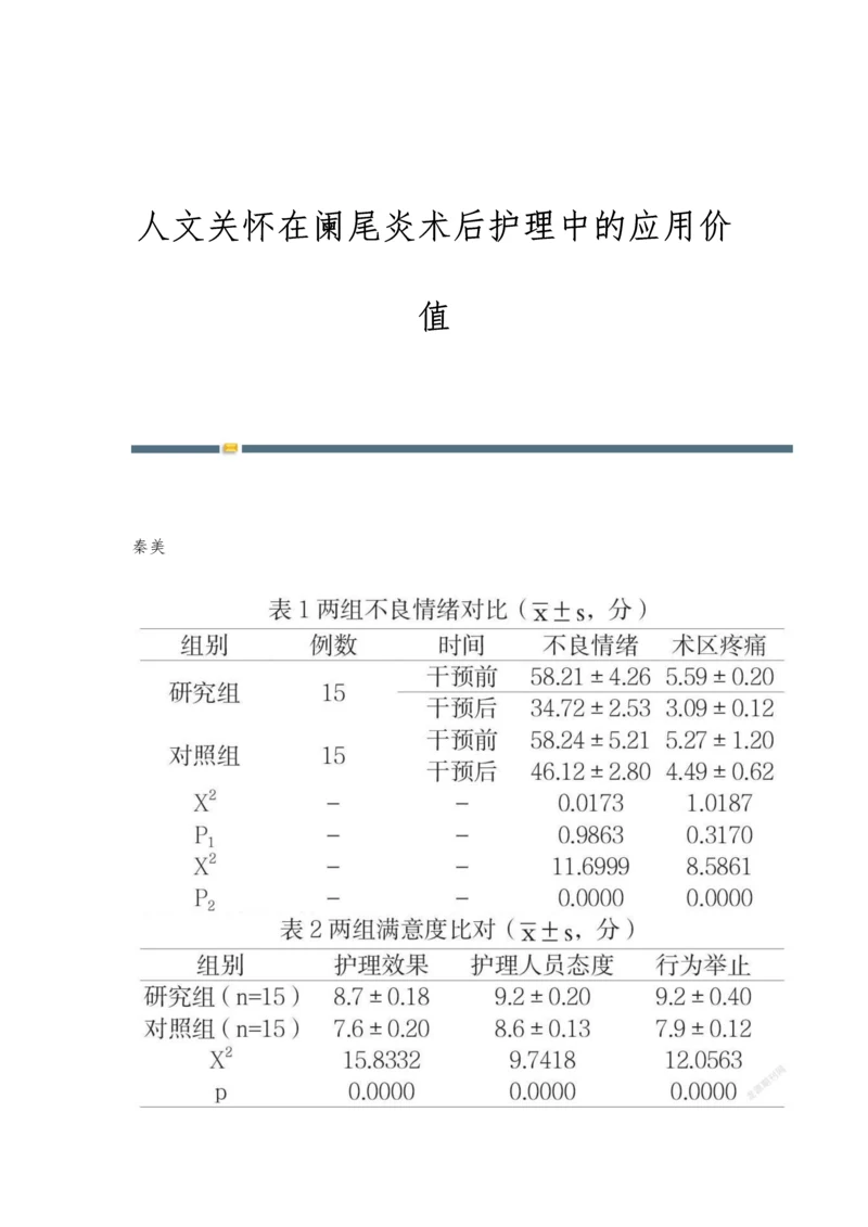 人文关怀在阑尾炎术后护理中的应用价值.docx