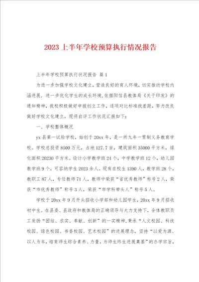 2023年上半年学校预算执行情况报告