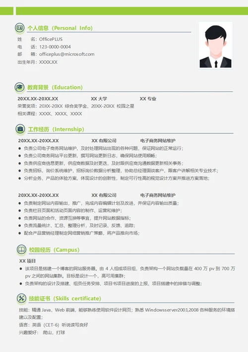 电子商务网站维护简历模板