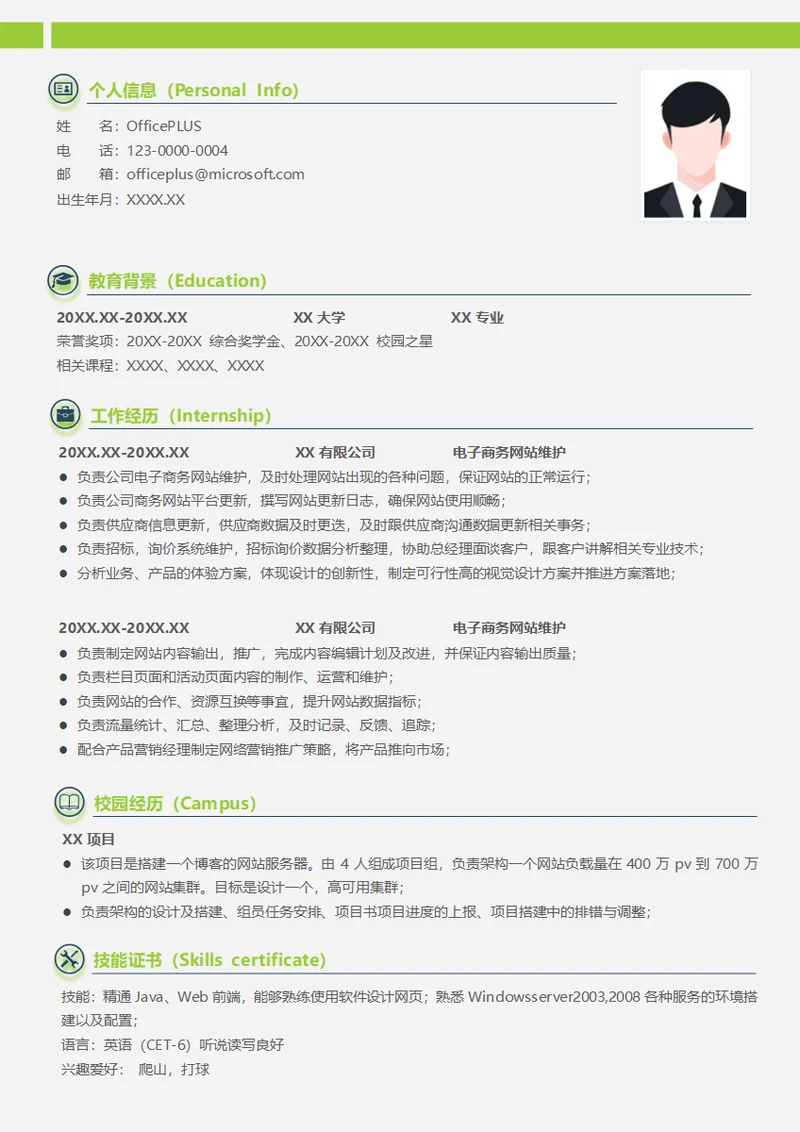 电子商务网站维护简历模板