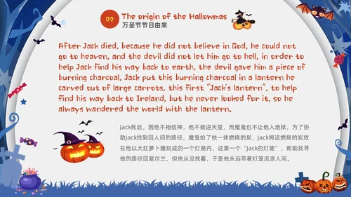 蓝白卡通儿童万圣节英文介绍PPT