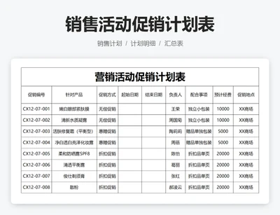 营销活动促销计划表