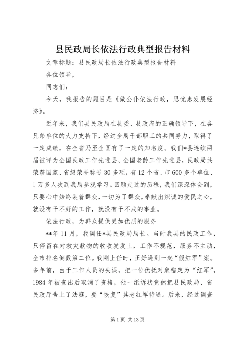 县民政局长依法行政典型报告材料.docx