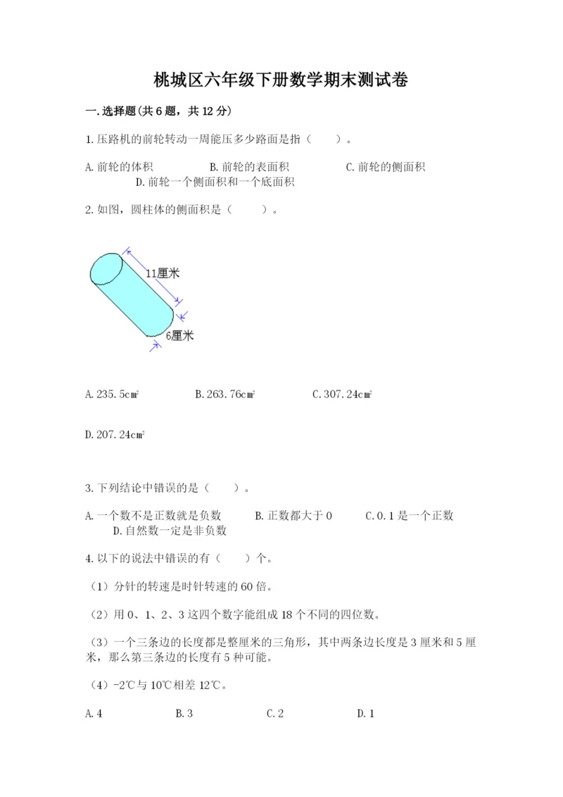 桃城区六年级下册数学期末测试卷含答案.docx