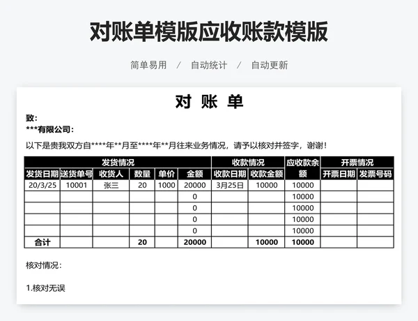 对账单模版应收账款模版