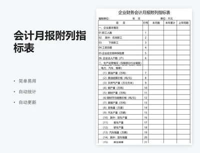 会计月报附列指标表