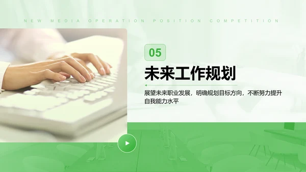 绿色简约风新媒体运营岗位竞聘PPT模板