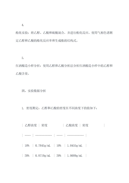 乙醇和乙酸的性质实验报告