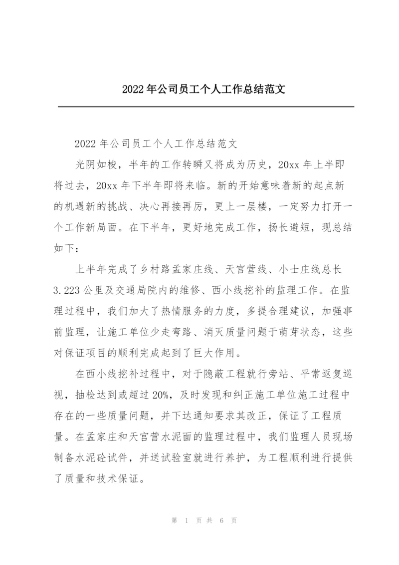 2022年公司员工个人工作总结范文.docx