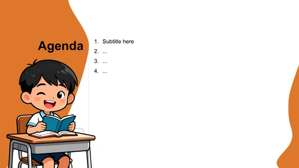 橙色卡通风学生期末表现与成长亮点PPT主题