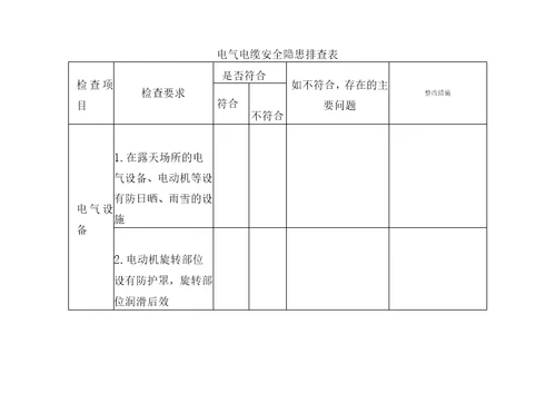 电气电缆隐患排查表