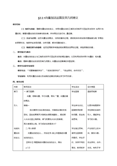 高中数学第二章平面向量221向量加法运算及其几何意义教案新人教A版必修4