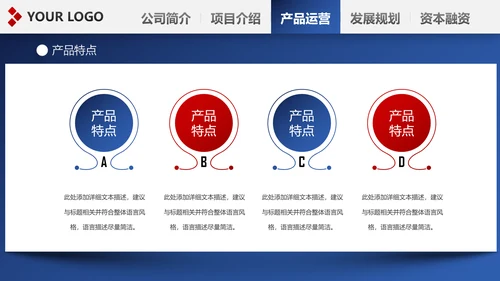 精美欧美风红蓝商业计划书PPT模板