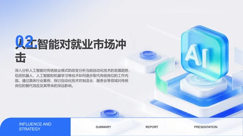 蓝色科技风人工智能对就业市场的影响与策略PPT模板