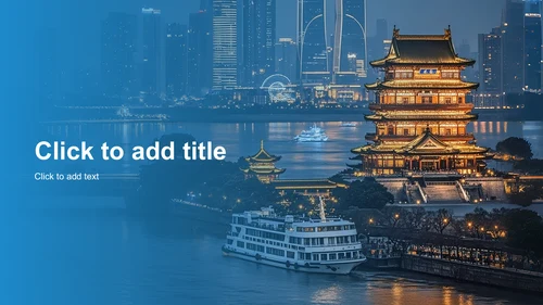 蓝色摄影风南昌市滕王阁旅游攻略PPT主题