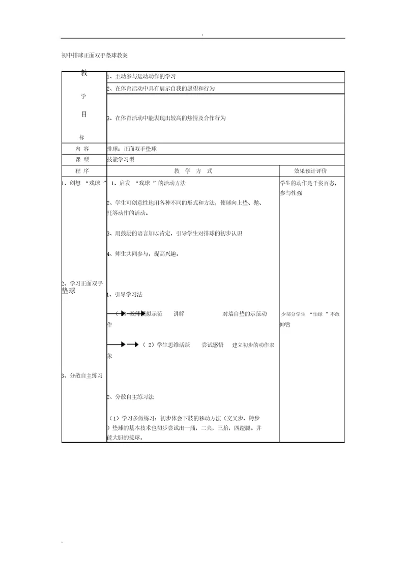 初中排球正面双手垫球教案1748