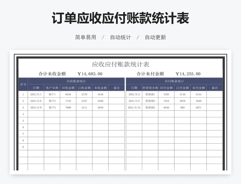 订单应收应付账款统计表
