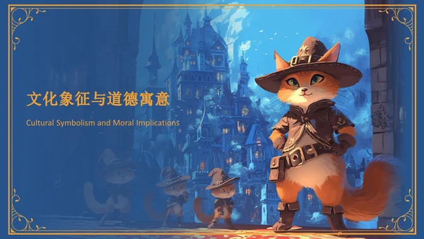 蓝色插画风《穿靴子的猫》童话故事PPT模板