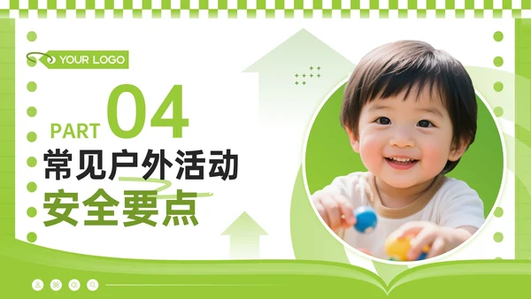 酸绿色潮流风儿童户外安全活动须知PPT模板
