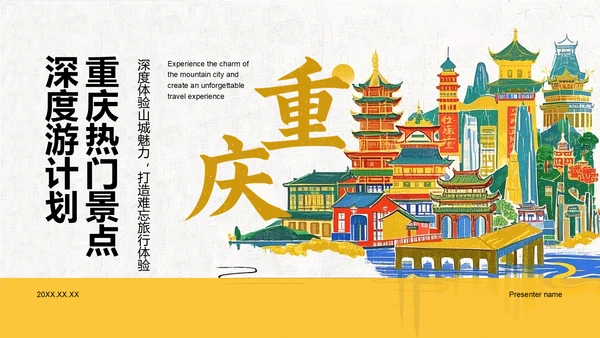黄色复古风重庆热门景点深度游计划PPT模板