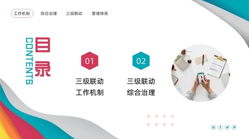 粉蓝简约三级联动工作机制PPT模板宣传PPT动态PPT沟通