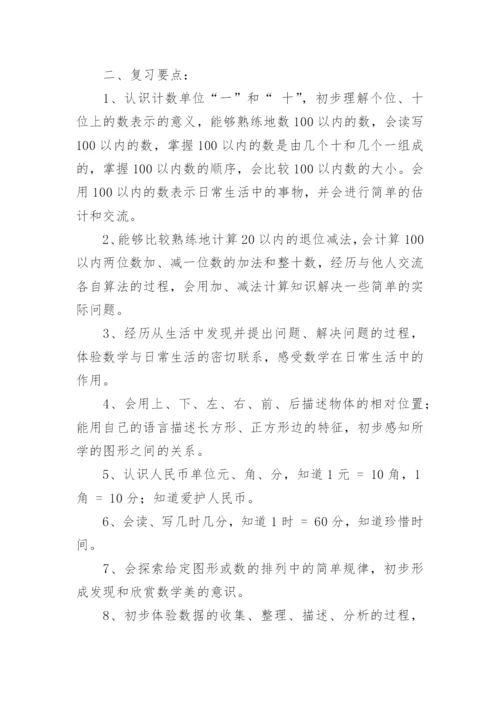 一年级数学下册期末复习计划.docx