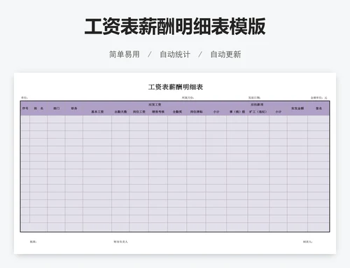 工资表薪酬明细表模版
