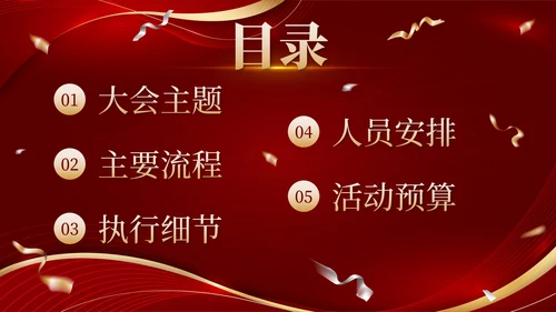 红色奖杯奢华流体新春年会策划带内容PPT模板