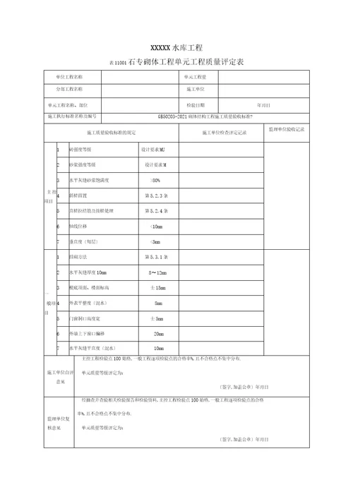 水利水电房屋建筑工程验收表