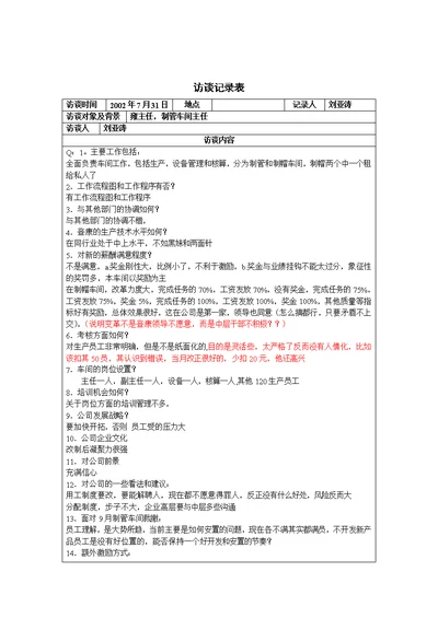 制管车间主任访谈记录表(Document 2页)