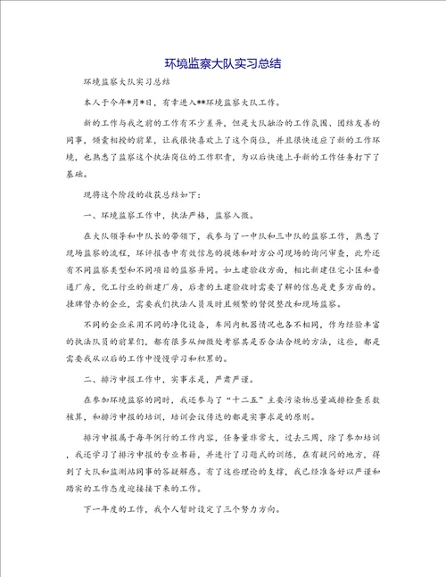 环境监察大队实习总结