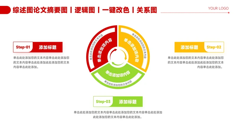 红色简约风3项循环关系图PPT