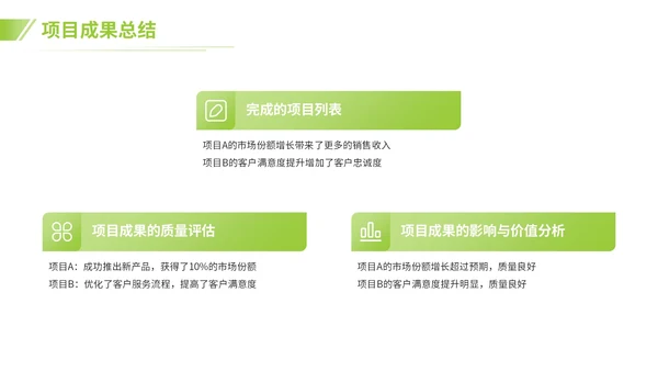 绿色商务风工作成果与自我评价PPT模板