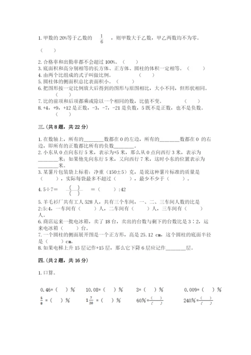 人教版六年级数学小升初试卷及参考答案【模拟题】.docx