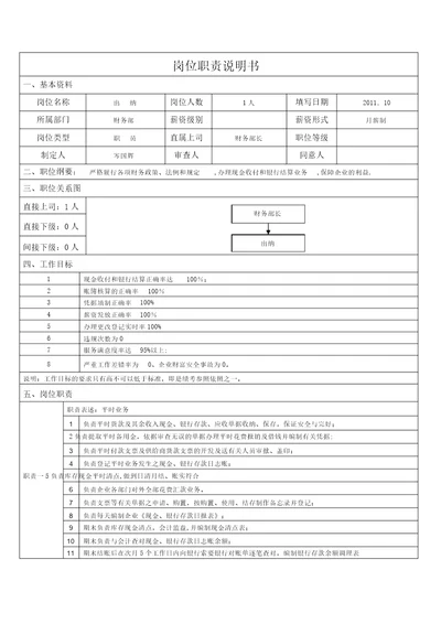 崎林出纳岗位说明书