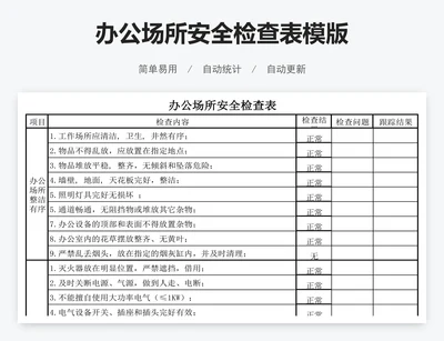 办公场所安全检查表模版