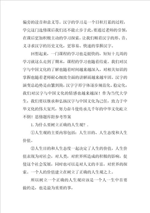 最新汉字与中国文化学习心得