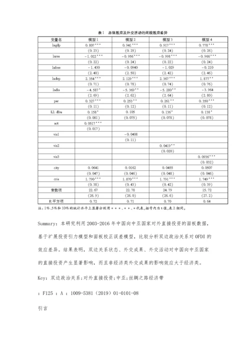 双边政治关系对中国向中亚国家直接投资的影响效应研究.docx