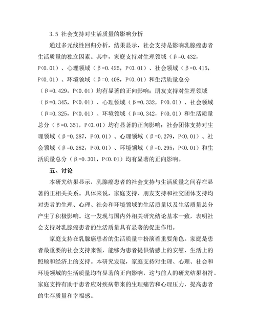 乳腺癌患者的社会支持与生活质量关系研究