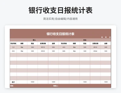 商务风银行收支日报统计表