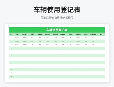 简约风车辆使用登记表