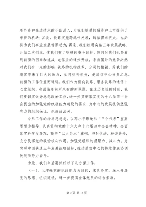 在通信中心第一次代表大会上的总支工作报告.docx