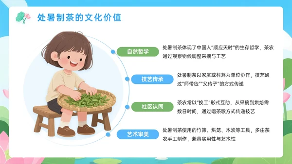 蓝绿色插画处暑节气PPT模板