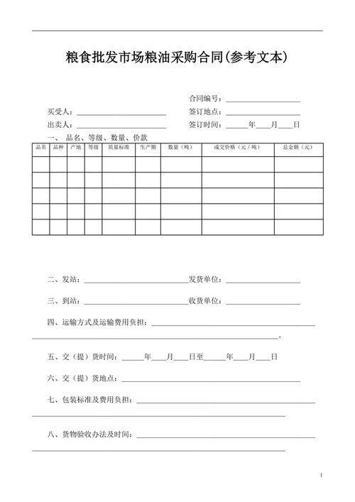 粮食批发市场粮油采购合同