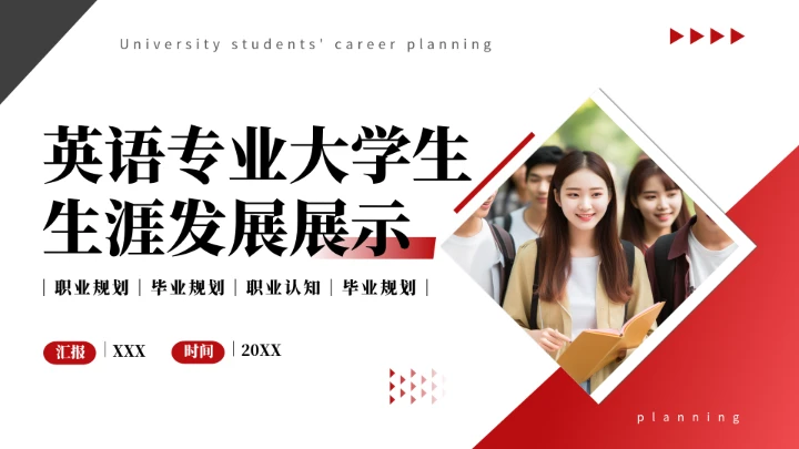 红色商务英语专业大学生职业生涯规划发展展示PPT模版