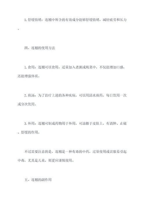 中药连翘药用与功效与作用