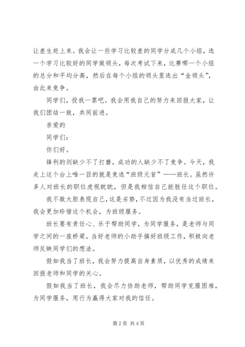 关于竞选班长的演讲稿与关于端午节的发言稿 (2).docx