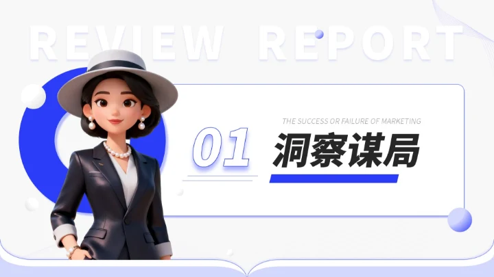 蓝色简约风通用型营销复盘会议报告PPT模板